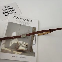 Leather Thin Belt With Black Silver Buckle