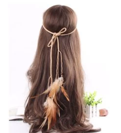 Braided Brown Suede Band With Brown Feather Tie