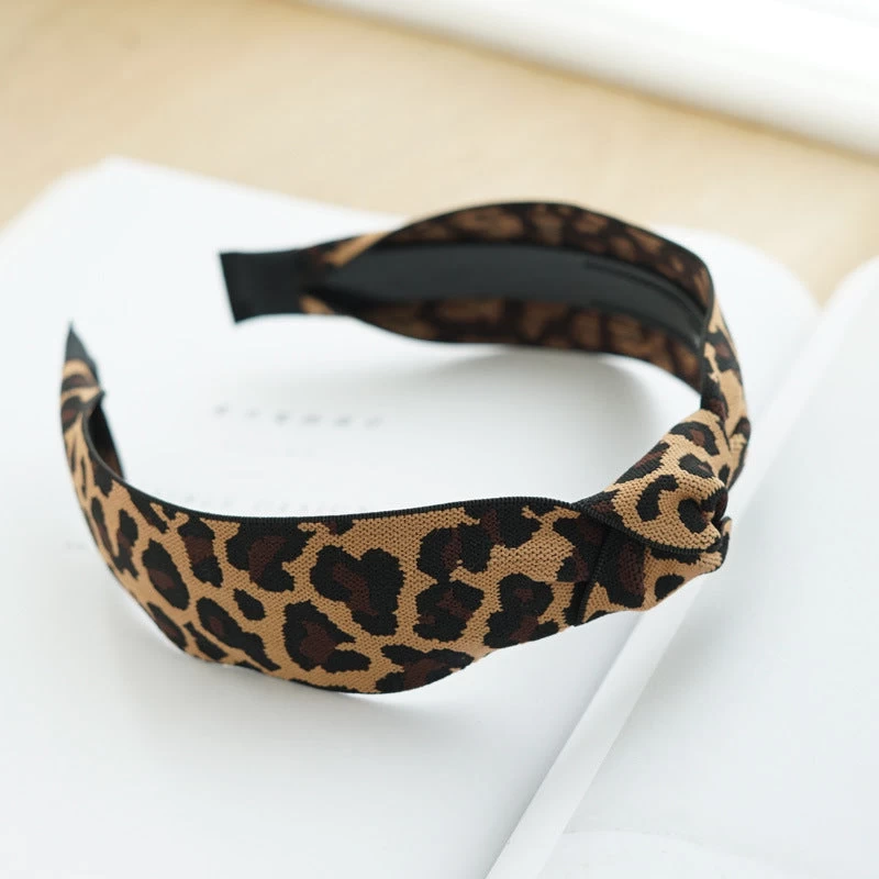 Black Brown Leopard Print Knotted Headband - Image 2