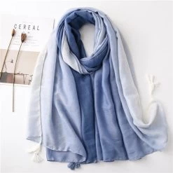 Solid Long Scarf With Tassels In Graduated Colour Pattern