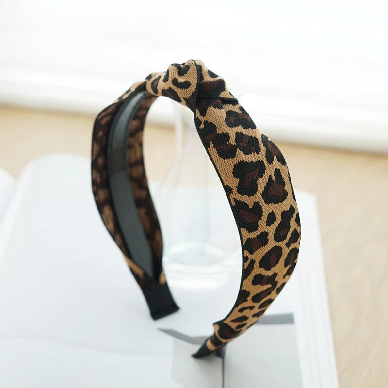 Black Brown Leopard Print Knotted Headband