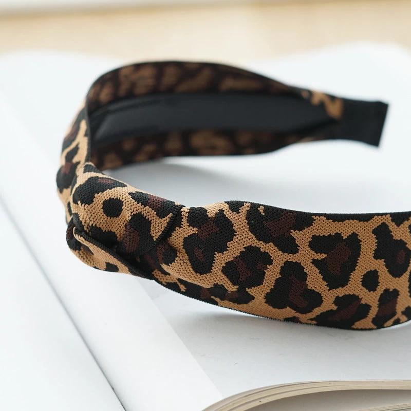 Black Brown Leopard Print Knotted Headband - Image 5