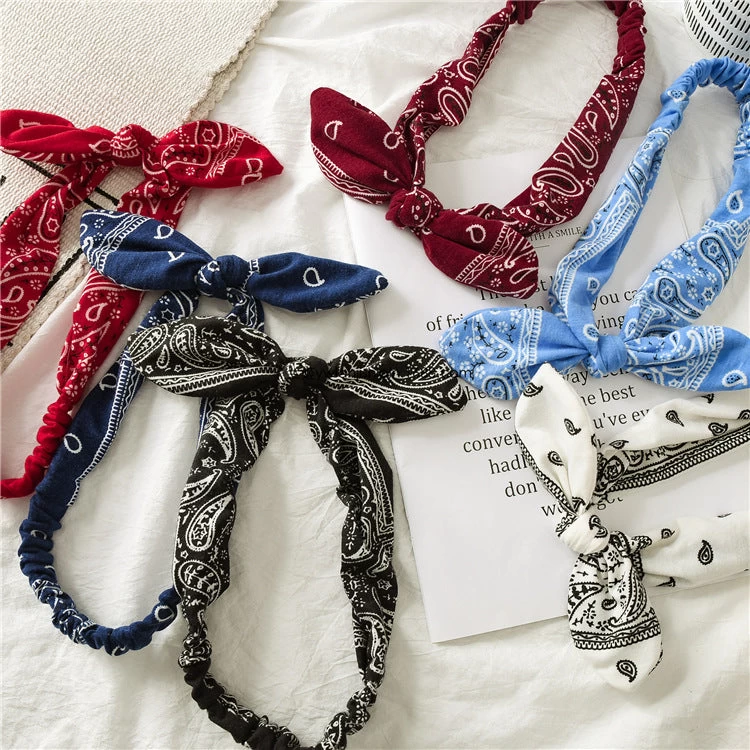 Paisley Print Elastic Headband With Bow