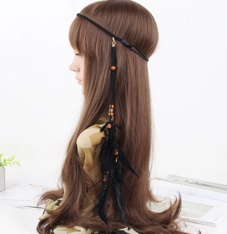 Wooden Beads Feather Elastic Headband - Image 4