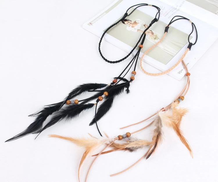 Wooden Beads Feather Elastic Headband - Image 5