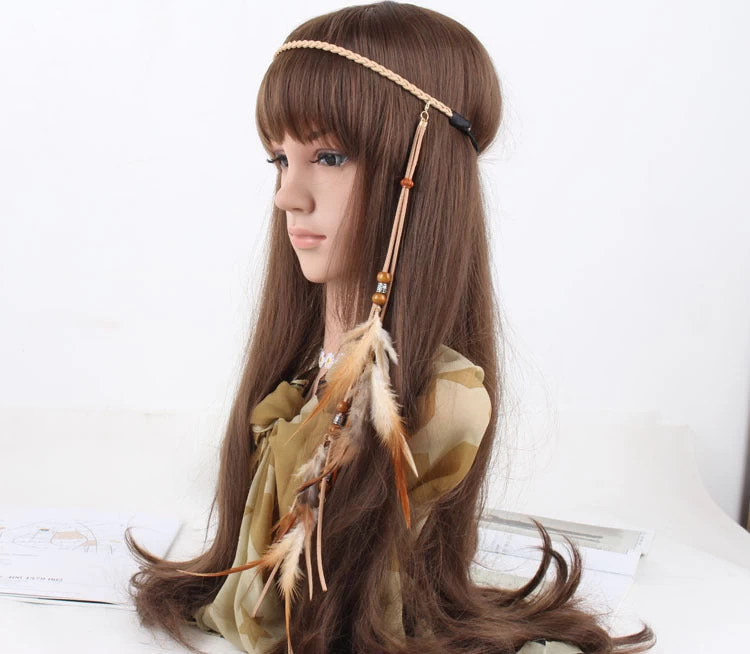Wooden Beads Feather Elastic Headband - Image 6