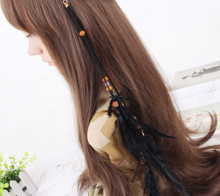 Wooden Beads Feather Elastic Headband - Image 7