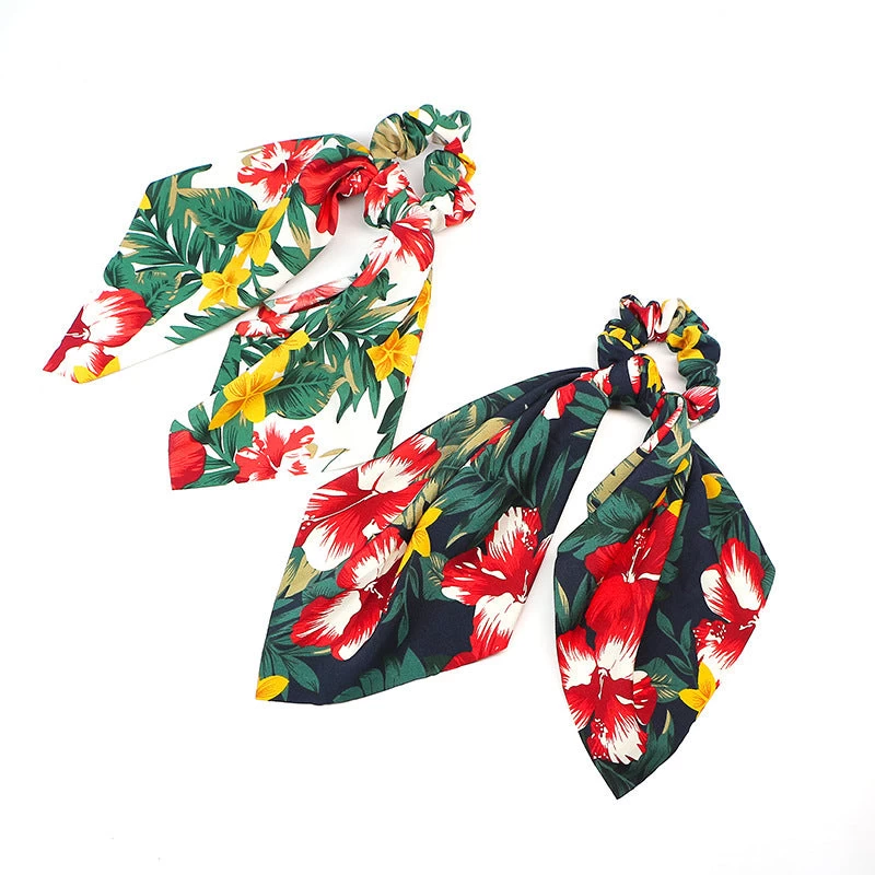 Forest Floral Chiffon Scrunchies With Scarf