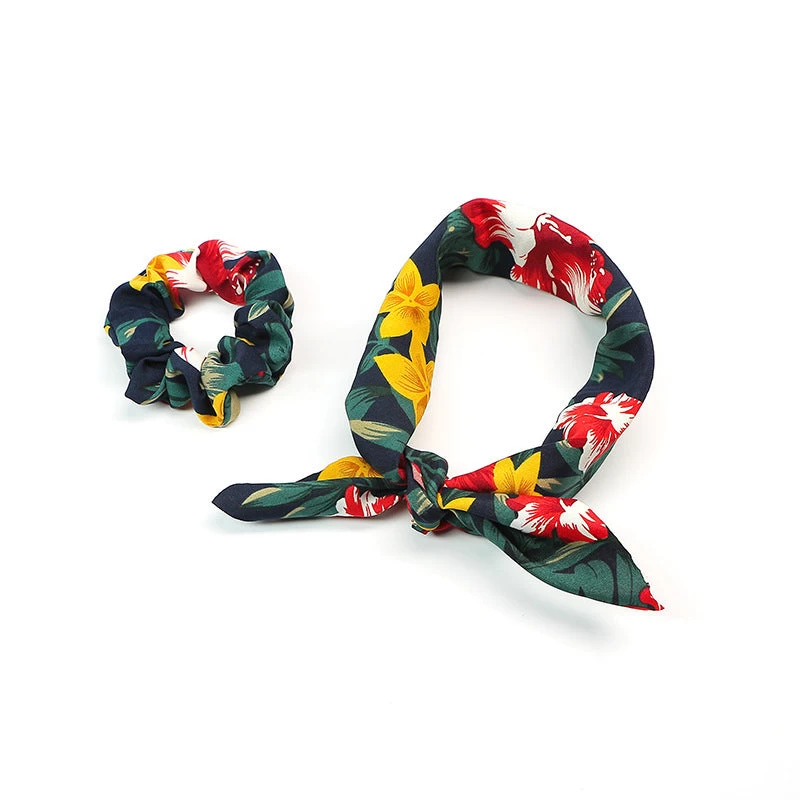 Forest Floral Chiffon Scrunchies With Scarf - Image 2