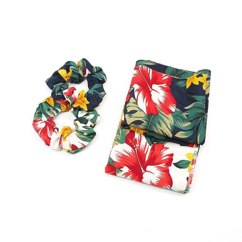 Forest Floral Chiffon Scrunchies With Scarf - Image 6