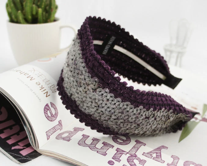 Knitted Clear-sequins Extra-wide Headband