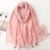 Floral Print Light Pink Long Scarf With Tassels