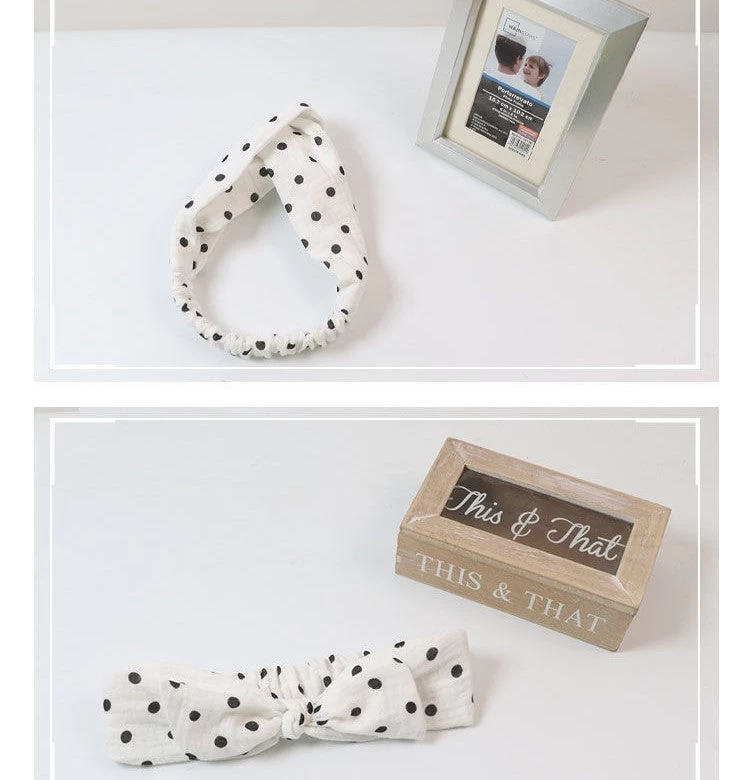 Black Polka Dots White Cotton Elastic Headband - Image 3
