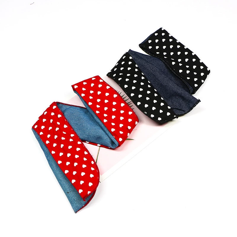 Plain Jeans Mixed With Sweet Hearts Printed Cotton Twist Hair Scarf - Image 5