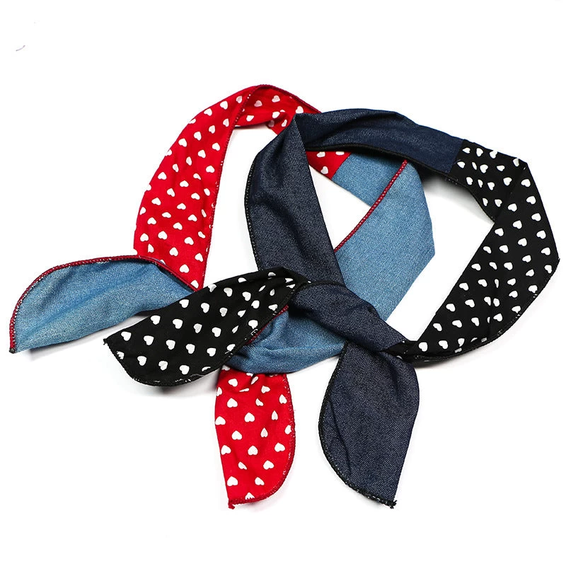 Plain Jeans Mixed With Sweet Hearts Printed Cotton Twist Hair Scarf - Image 4