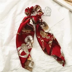 Chains Patterned Satin Scrunchies With Scarf