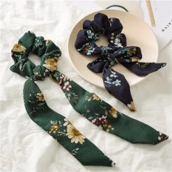 Floral Chiffon Scrunchies With Scarf