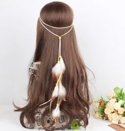 Yellow Beads Brown Feather Tie