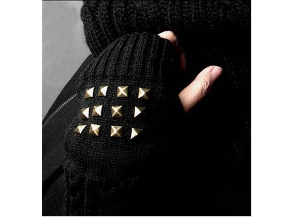 Studded Finger-less Knitted Long Mittens / Gloves - Image 2