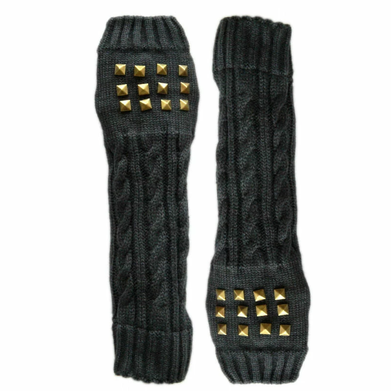 Studded Finger-less Knitted Long Mittens / Gloves - Image 3