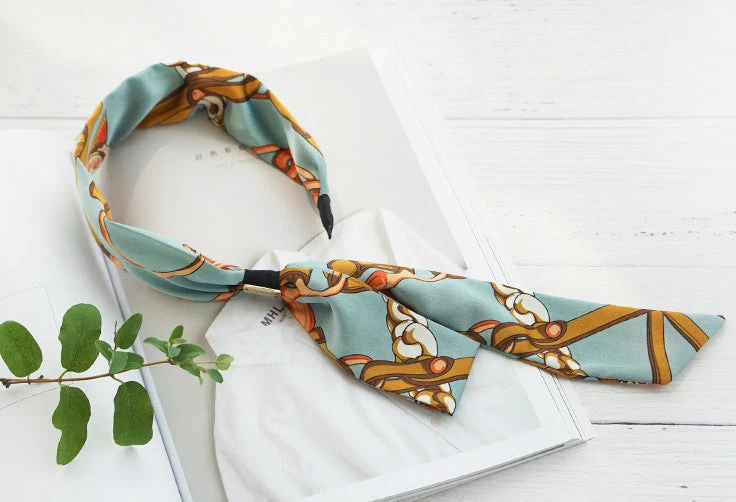 Patterned Satin Headband With Scarf - Image 11