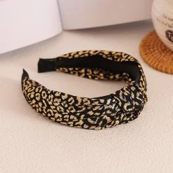 Gold Leopard Stamped Sheer Chiffon Knotted Headband