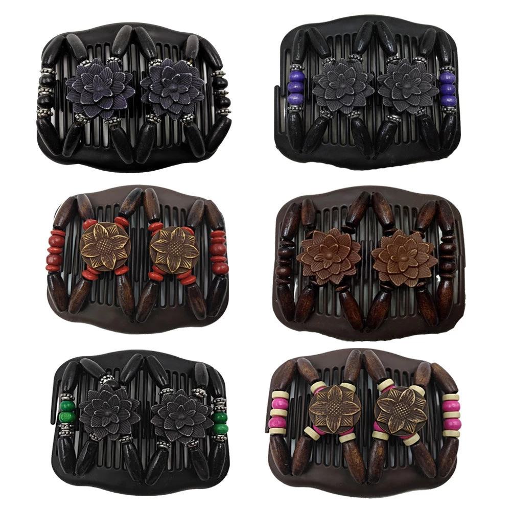 Floral Wooden Beads Butterfly Hair Comb - Image 2