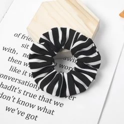 Black Stripped Knit Fabric Scrunchies