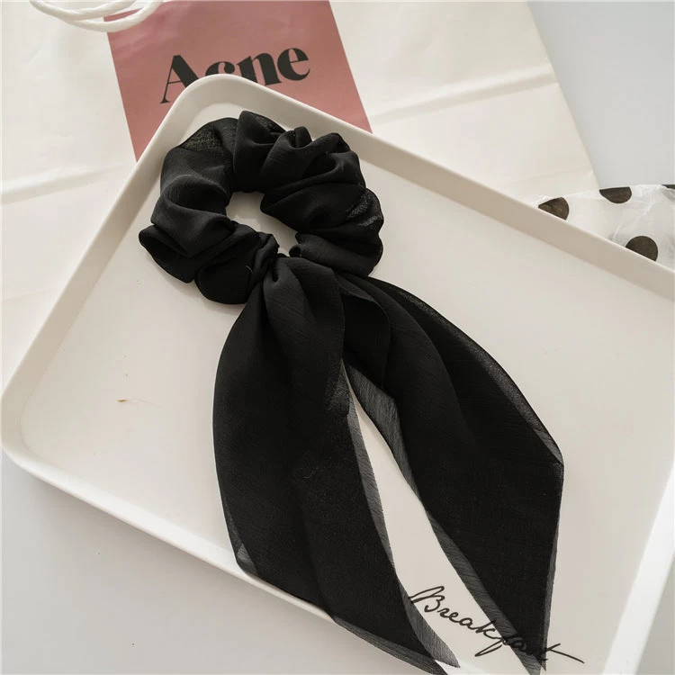 Chiffon Plain Scrunchies With Tail - Image 6