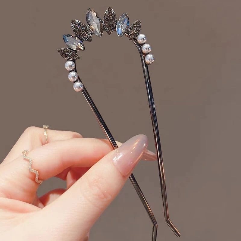 Rhinestones Metal Black Hair Fork - Image 2