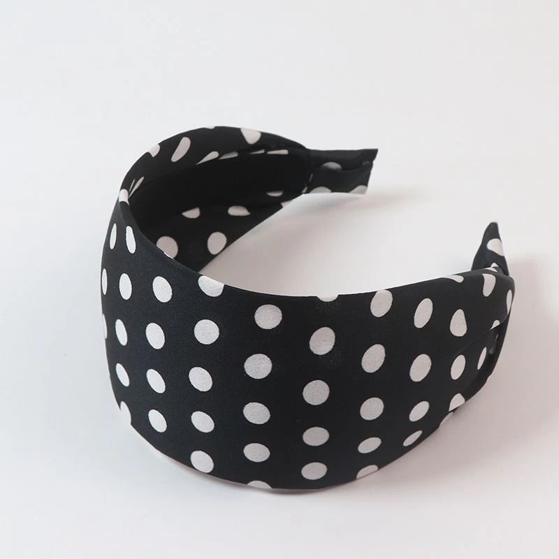 Black White Polka Dots Flat Wide Headband - Image 2