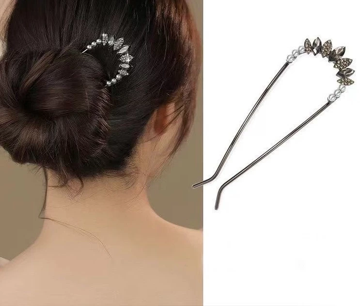 Rhinestones Metal Black Hair Fork - Image 3