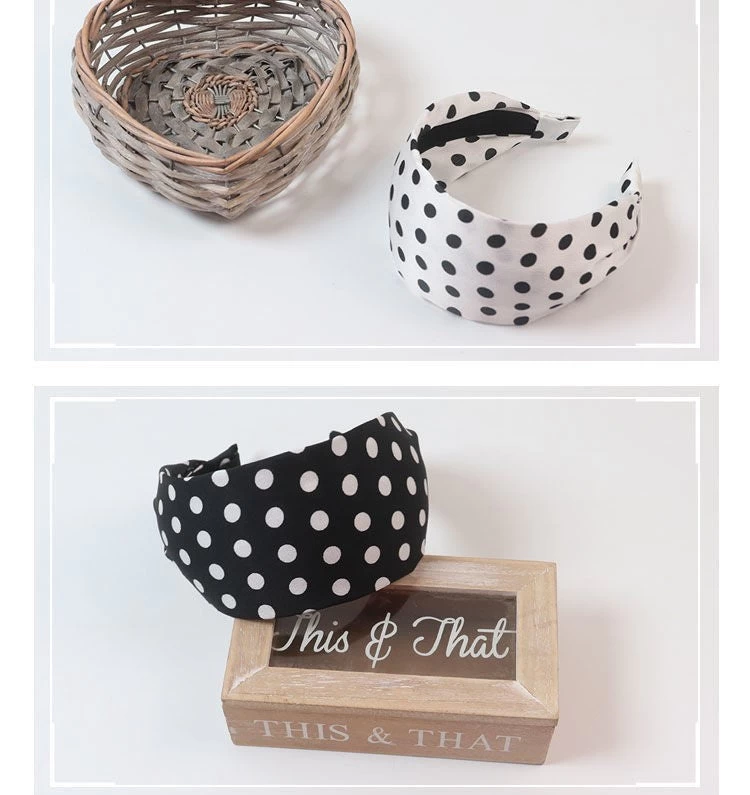 Black White Polka Dots Flat Wide Headband - Image 3