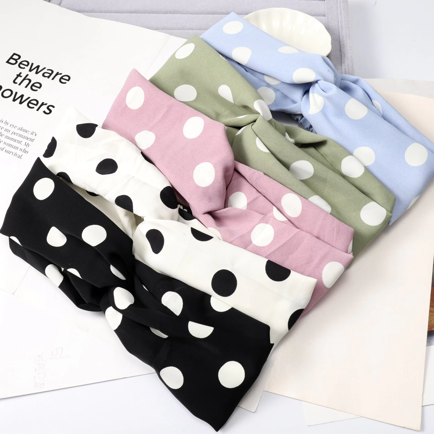 Polka Dots Soft Chiffon Twist Front Elastic Headband - Image 2