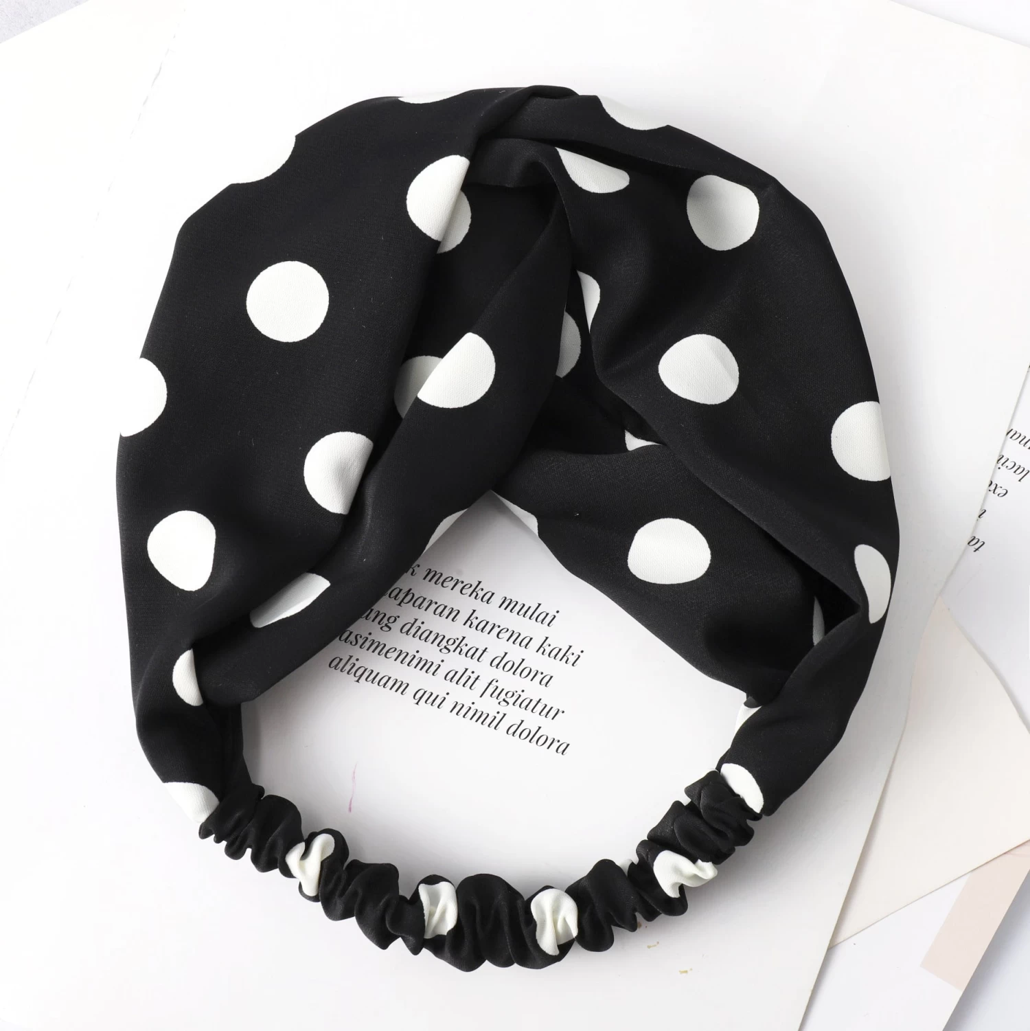 Polka Dots Soft Chiffon Twist Front Elastic Headband