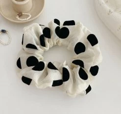 Black Velvet Dotted Ivory Organza Scrunchies