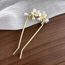 White Pearl Floral Metal Hair Fork