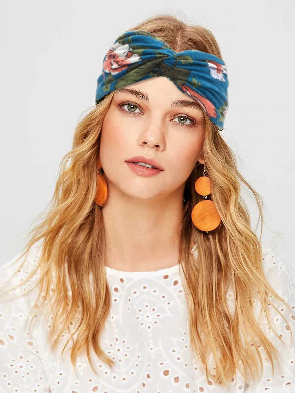 Printed Twist Front Cotton Elastic Headband - Image 2
