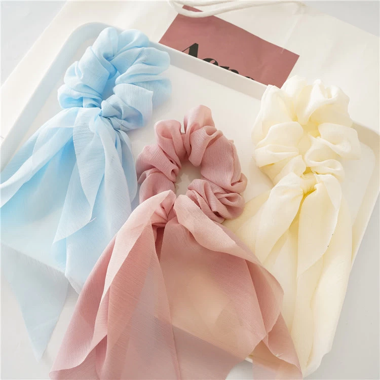 Chiffon Plain Scrunchies With Tail