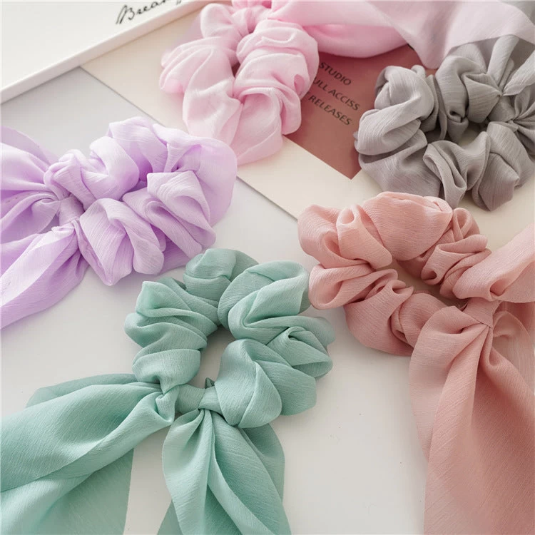 Chiffon Plain Scrunchies With Tail - Image 4