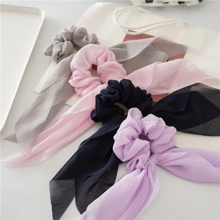 Chiffon Plain Scrunchies With Tail - Image 3