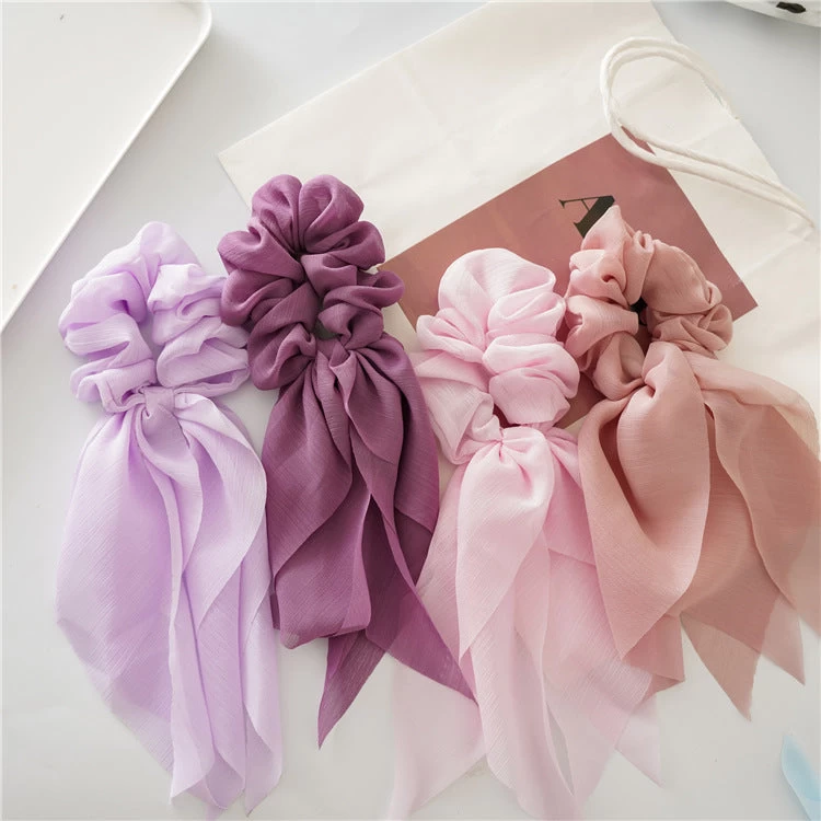 Chiffon Plain Scrunchies With Tail - Image 2
