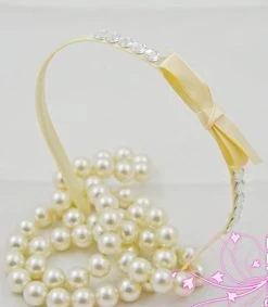 Champagne Beige Headband With Bow & Clear Gems