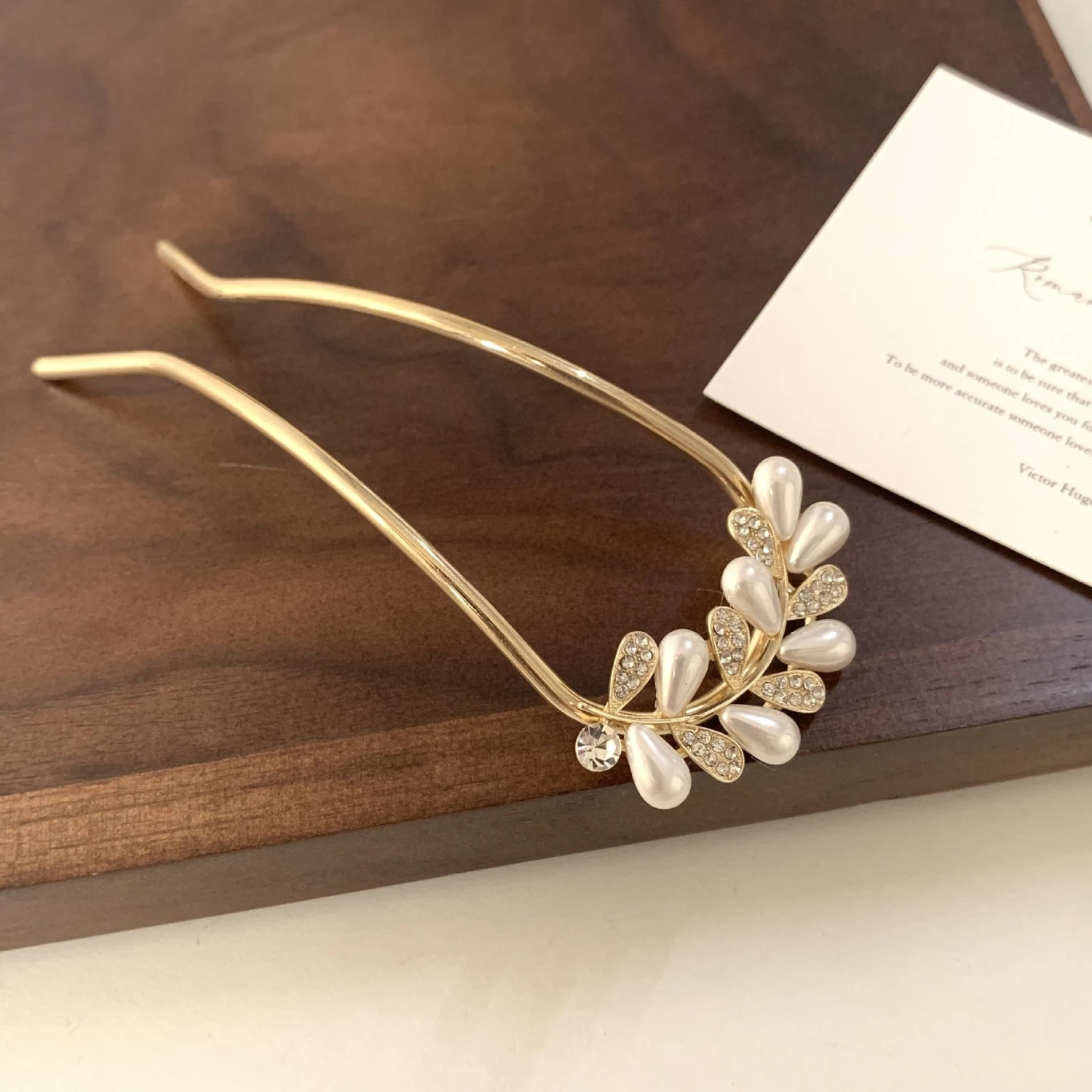 White Pearl Leave Branch Metal Hair Fork