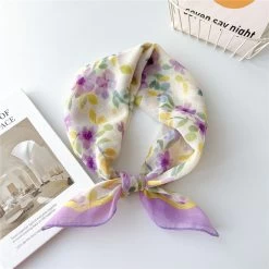 Lilac Floral Print Square Scarf