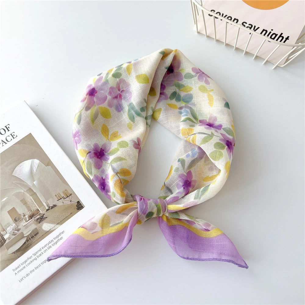 Lilac Floral Print Square Scarf