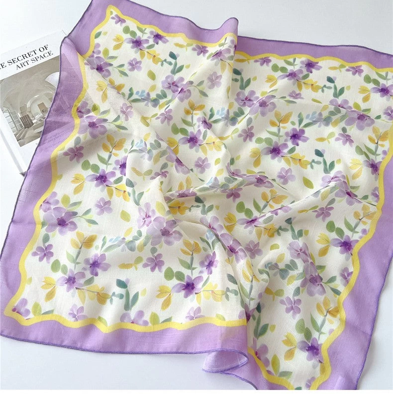 Lilac Floral Print Square Scarf - Image 2