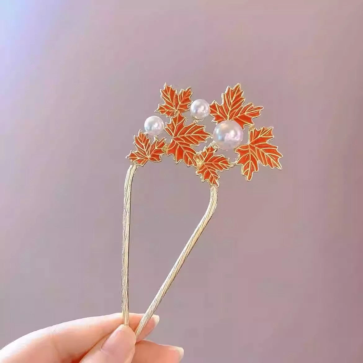 Maple Leaves Metal Hair Fork - Image 4