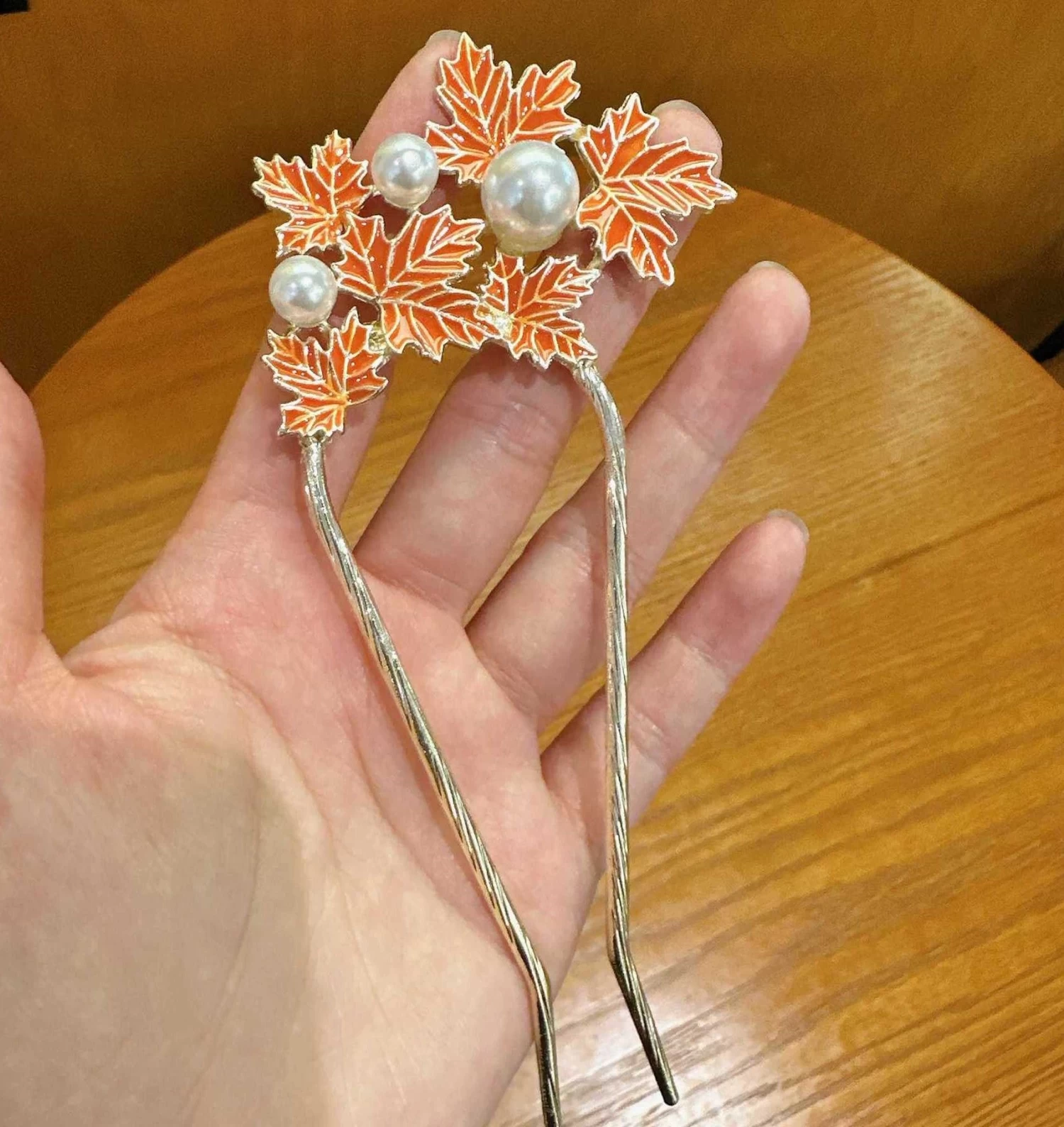 Maple Leaves Metal Hair Fork - Image 5