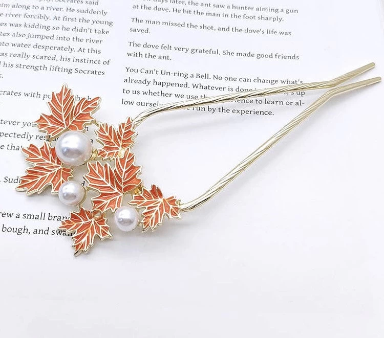 Maple Leaves Metal Hair Fork - Image 6